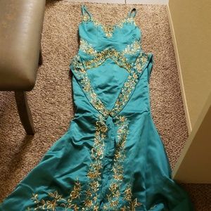 Green long custom made dress